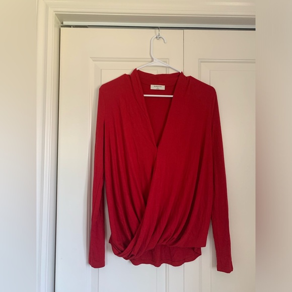 Red Draped Long-sleeve with a Deep-v Neckline (Size XS/S) - Picture 1 of 3